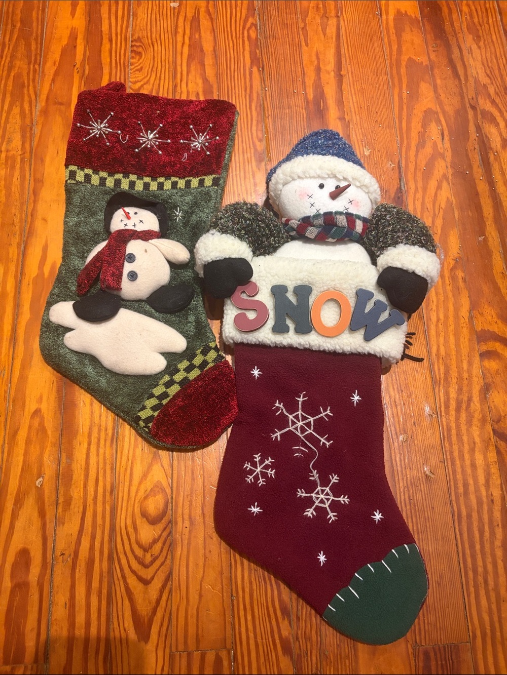 Festive Snowman Christmas Stockings - Red, Green, White